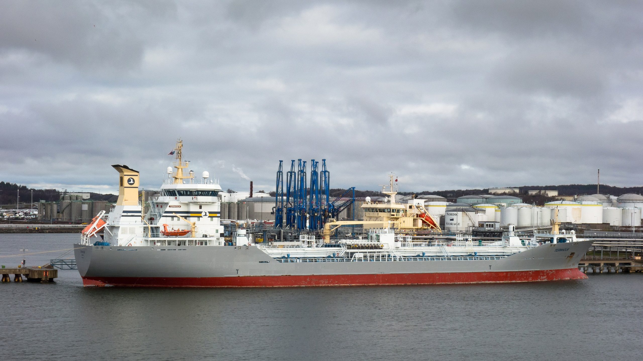 Chemical tanker moored at an oil harbour
