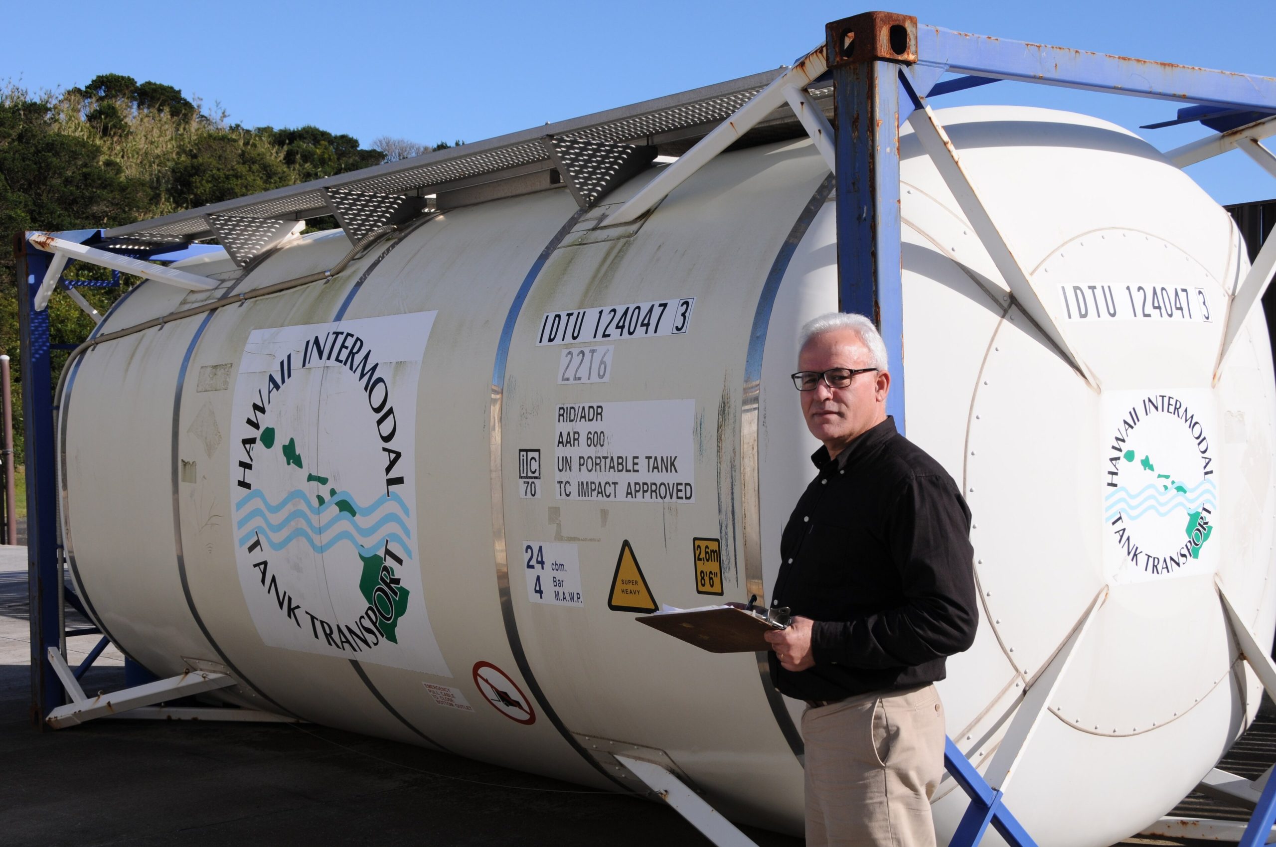 ISO tank container on an intermodal chassis
