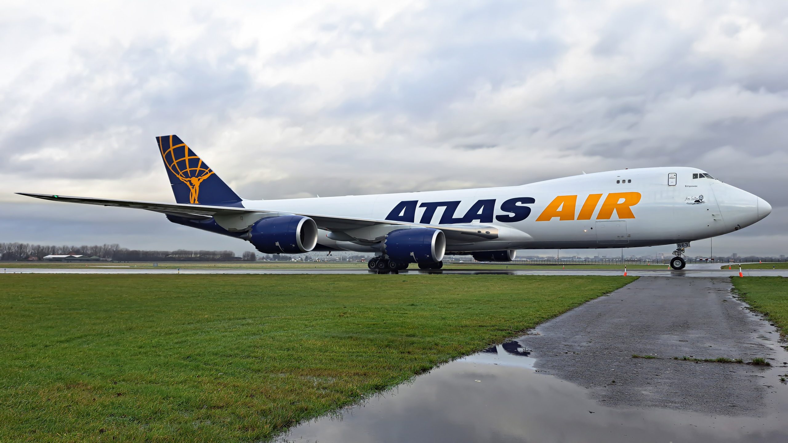 Boeing 747-8 freighter aircraft on the apron
