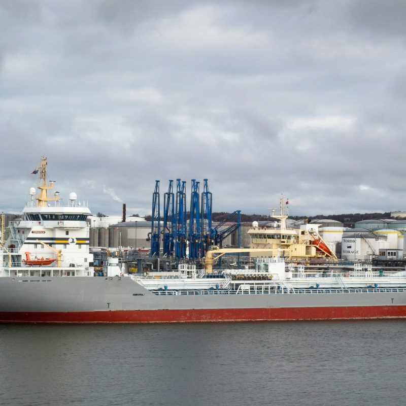 Chemical tanker moored at an oil harbour