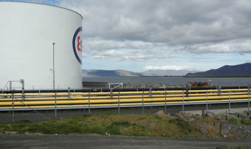 Oil depot tanks at a seaport